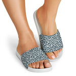 Snow Leopard Knitted Pattern Print White Slide Sandals