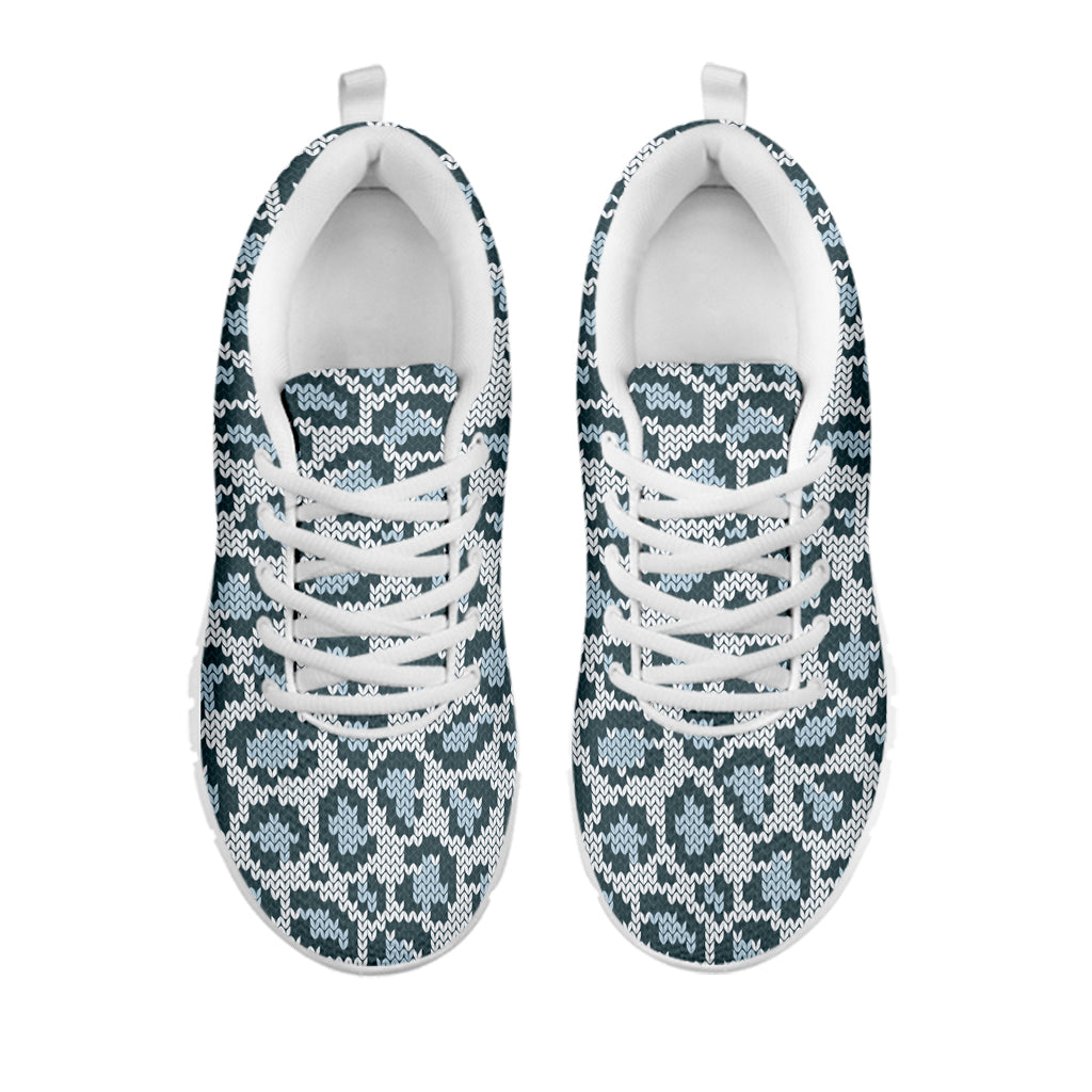 Snow Leopard Knitted Pattern Print White Sneakers