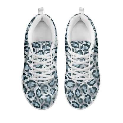 Snow Leopard Knitted Pattern Print White Sneakers