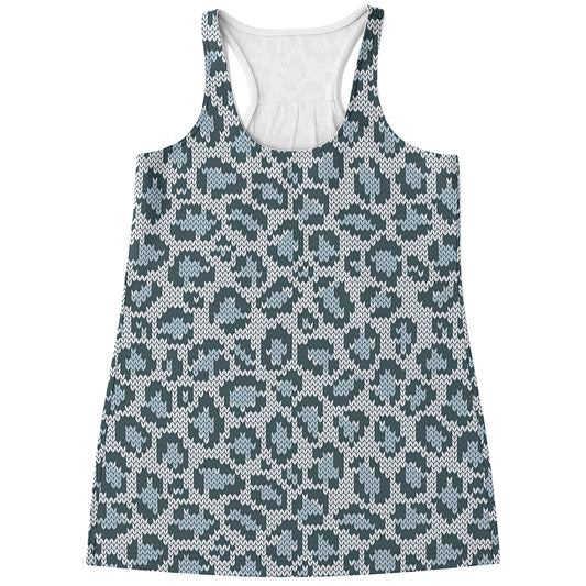 Snow Leopard Knitted Pattern Print Women's Racerback Tank Top