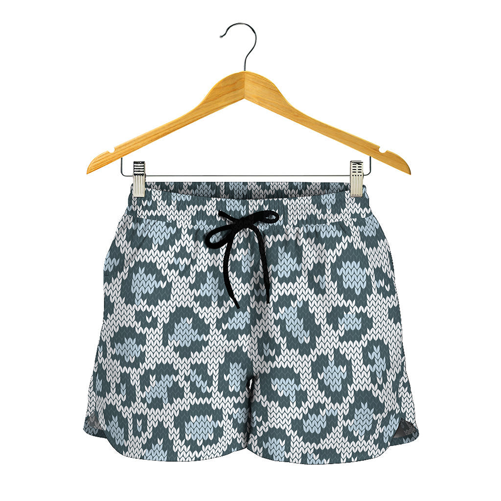 Snow Leopard Knitted Pattern Print Women's Shorts