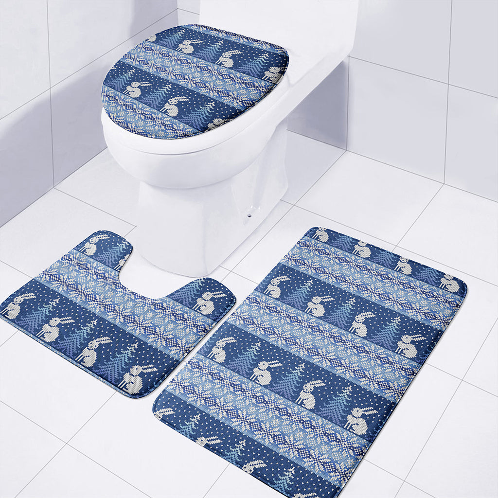 Snow Rabbit Knitted Pattern Print 3 Piece Bath Mat Set