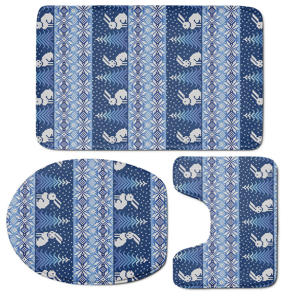 Snow Rabbit Knitted Pattern Print 3 Piece Bath Mat Set