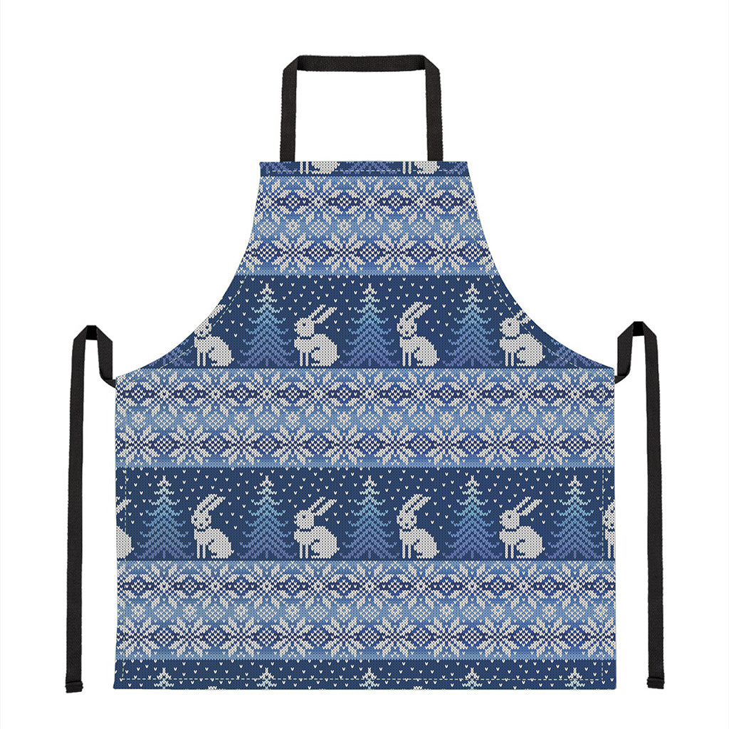 Snow Rabbit Knitted Pattern Print Apron