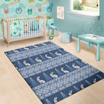Snow Rabbit Knitted Pattern Print Area Rug