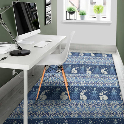 Snow Rabbit Knitted Pattern Print Area Rug