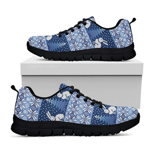 Snow Rabbit Knitted Pattern Print Black Sneakers