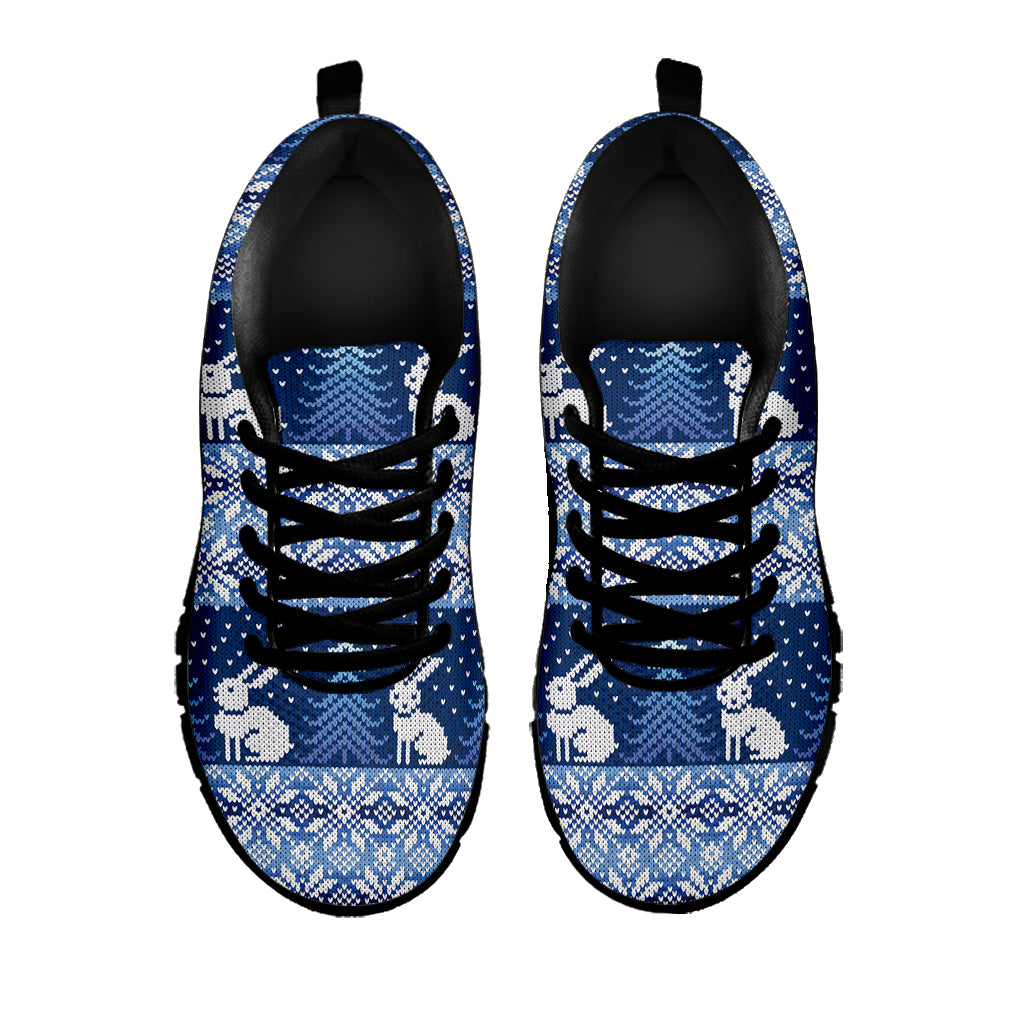 Snow Rabbit Knitted Pattern Print Black Sneakers