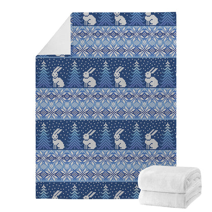 Snow Rabbit Knitted Pattern Print Blanket