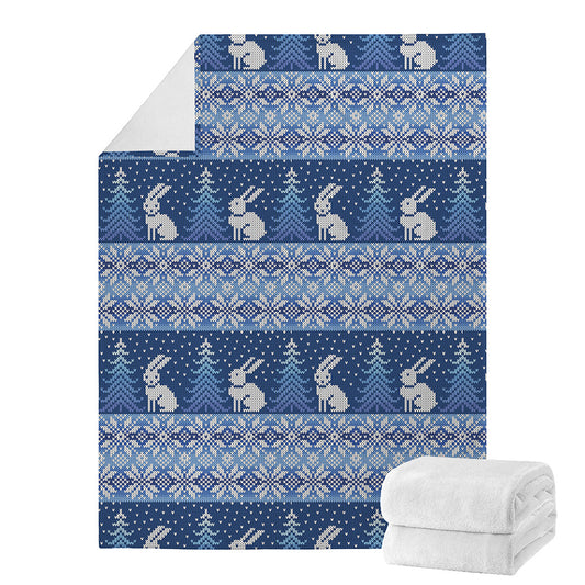 Snow Rabbit Knitted Pattern Print Blanket