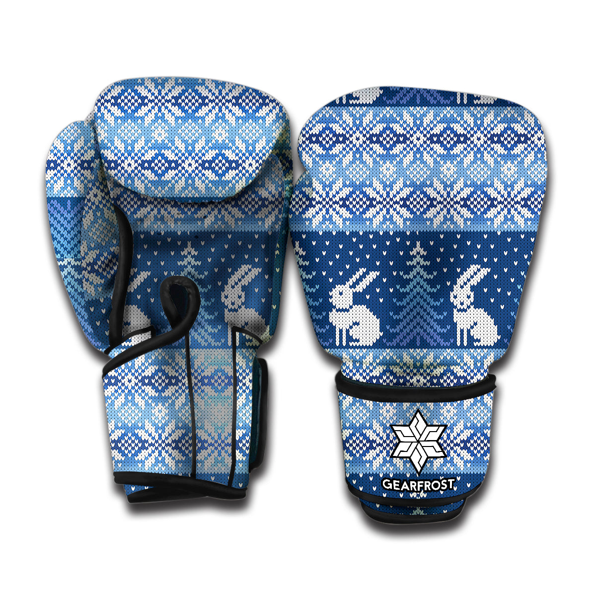 Snow Rabbit Knitted Pattern Print Boxing Gloves