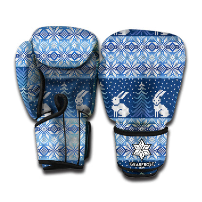 Snow Rabbit Knitted Pattern Print Boxing Gloves