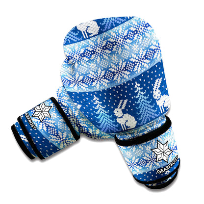 Snow Rabbit Knitted Pattern Print Boxing Gloves