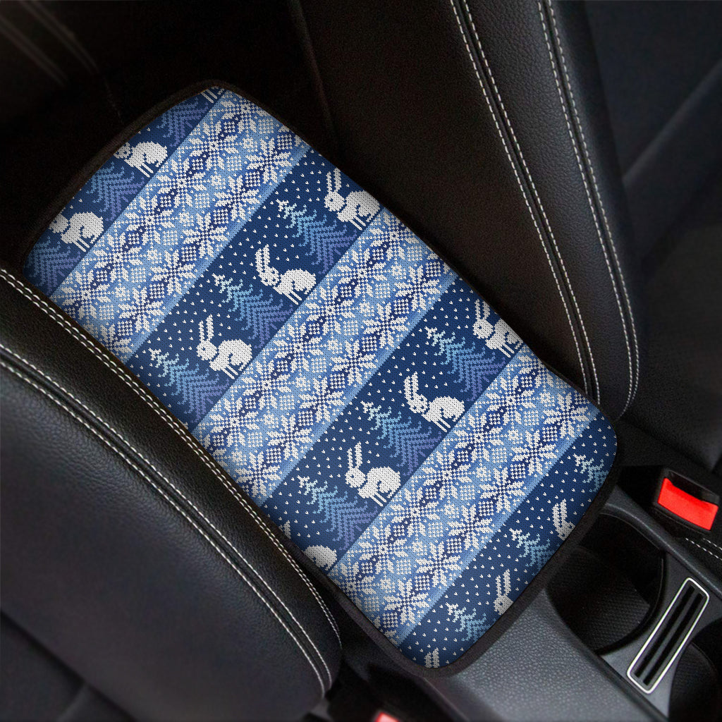 Snow Rabbit Knitted Pattern Print Car Center Console Cover