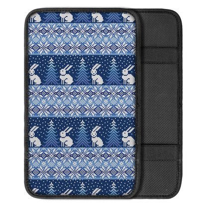 Snow Rabbit Knitted Pattern Print Car Center Console Cover