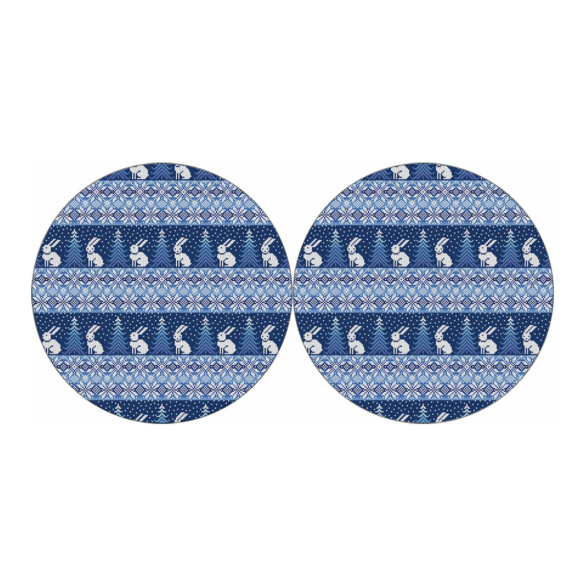 Snow Rabbit Knitted Pattern Print Car Coasters