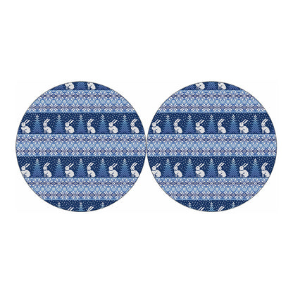 Snow Rabbit Knitted Pattern Print Car Coasters