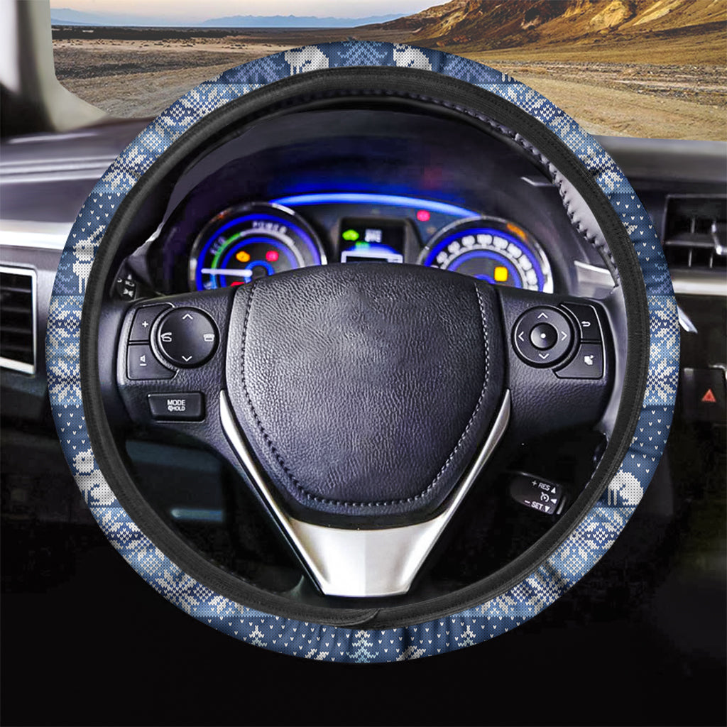 Snow Rabbit Knitted Pattern Print Car Steering Wheel Cover