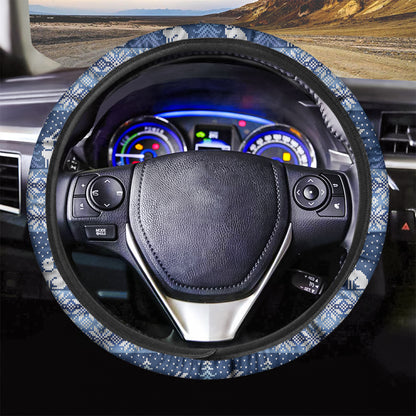 Snow Rabbit Knitted Pattern Print Car Steering Wheel Cover