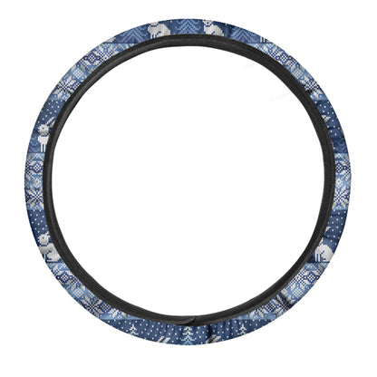 Snow Rabbit Knitted Pattern Print Car Steering Wheel Cover