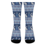 Snow Rabbit Knitted Pattern Print Crew Socks