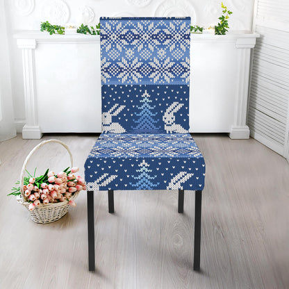 Snow Rabbit Knitted Pattern Print Dining Chair Slipcover