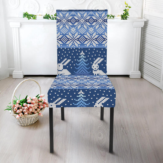 Snow Rabbit Knitted Pattern Print Dining Chair Slipcover