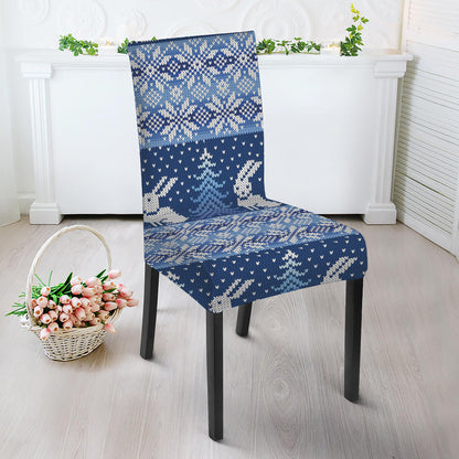 Snow Rabbit Knitted Pattern Print Dining Chair Slipcover