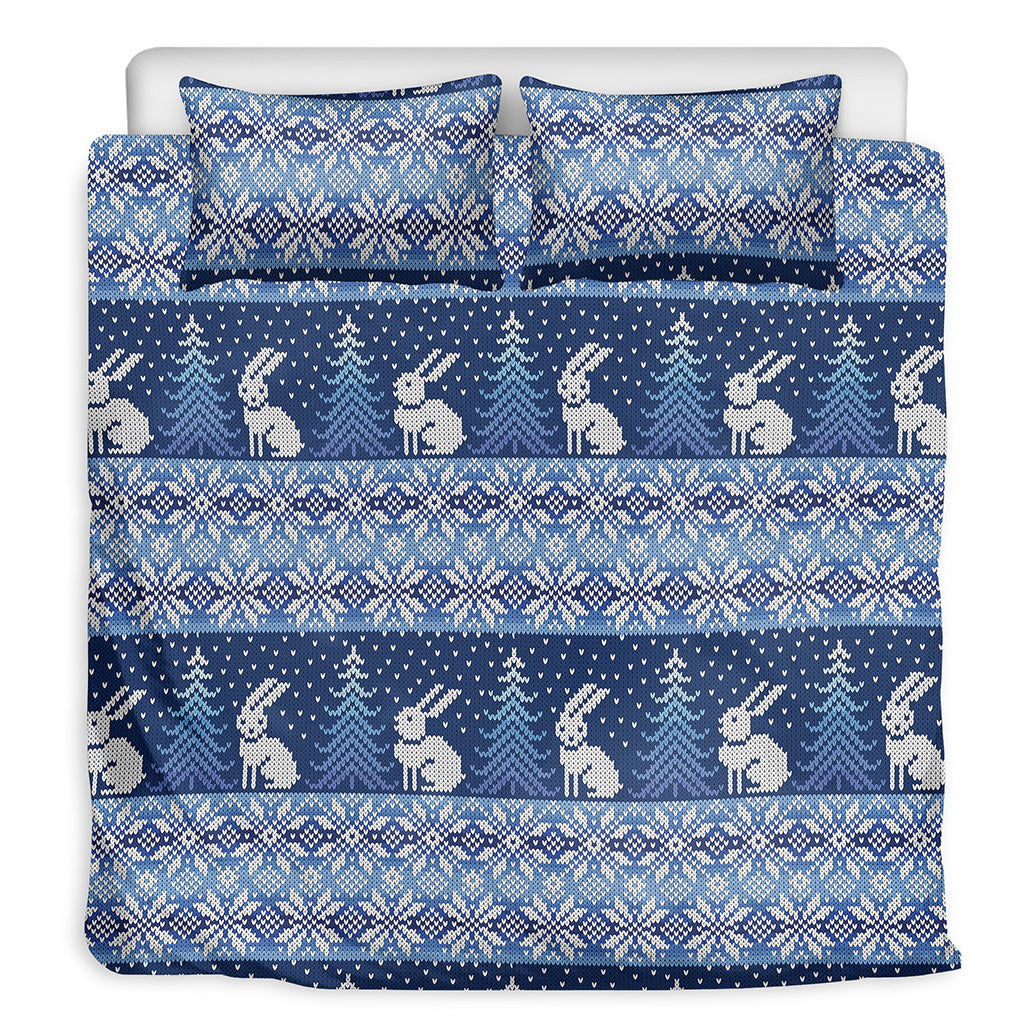 Snow Rabbit Knitted Pattern Print Duvet Cover Bedding Set