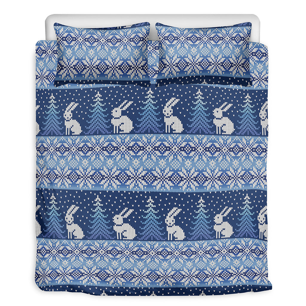 Snow Rabbit Knitted Pattern Print Duvet Cover Bedding Set