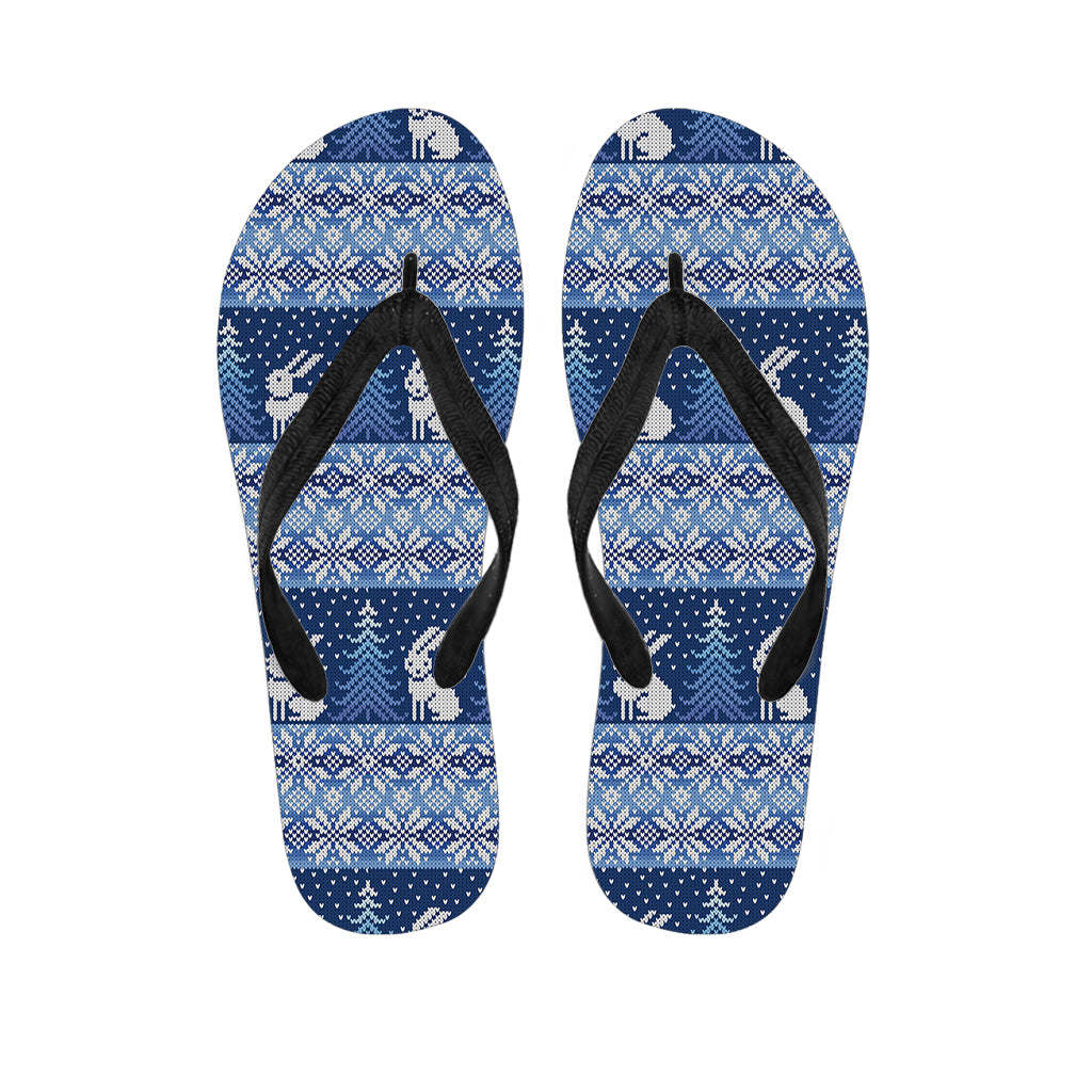 Snow Rabbit Knitted Pattern Print Flip Flops