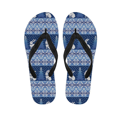 Snow Rabbit Knitted Pattern Print Flip Flops