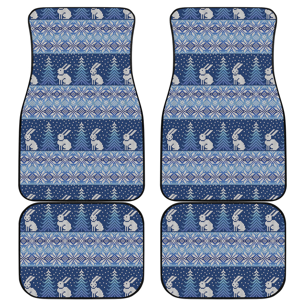 Snow Rabbit Knitted Pattern Print Front and Back Car Floor Mats
