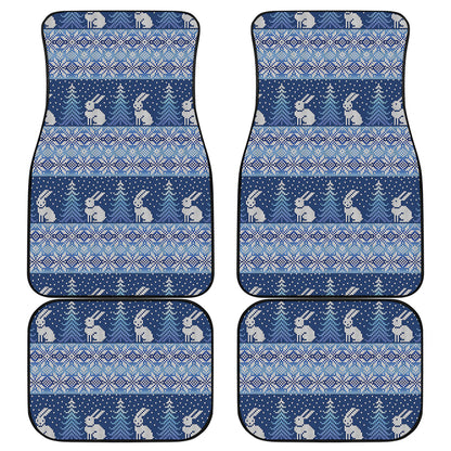 Snow Rabbit Knitted Pattern Print Front and Back Car Floor Mats