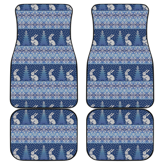 Snow Rabbit Knitted Pattern Print Front and Back Car Floor Mats