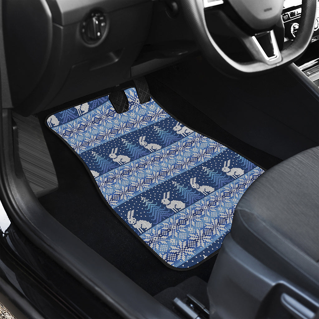 Snow Rabbit Knitted Pattern Print Front and Back Car Floor Mats