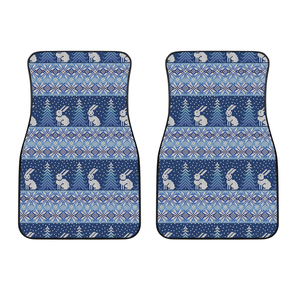Snow Rabbit Knitted Pattern Print Front Car Floor Mats