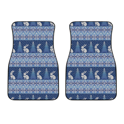 Snow Rabbit Knitted Pattern Print Front Car Floor Mats