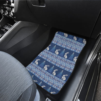 Snow Rabbit Knitted Pattern Print Front Car Floor Mats