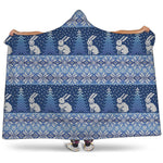 Snow Rabbit Knitted Pattern Print Hooded Blanket