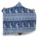 Snow Rabbit Knitted Pattern Print Hooded Blanket