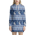 Snow Rabbit Knitted Pattern Print Pullover Hoodie Dress