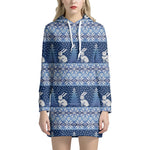 Snow Rabbit Knitted Pattern Print Hoodie Dress