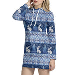 Snow Rabbit Knitted Pattern Print Hoodie Dress