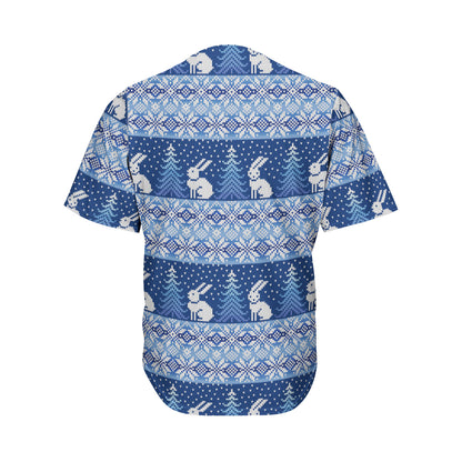 Snow Rabbit Knitted Pattern Print Men's Baseball Jersey