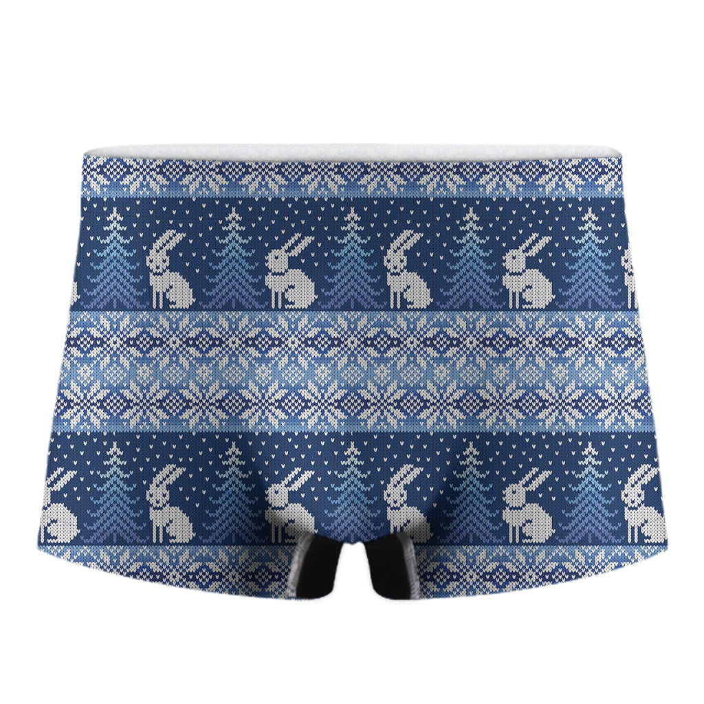 Snow Rabbit Knitted Pattern Print Men's Boxer Briefs
