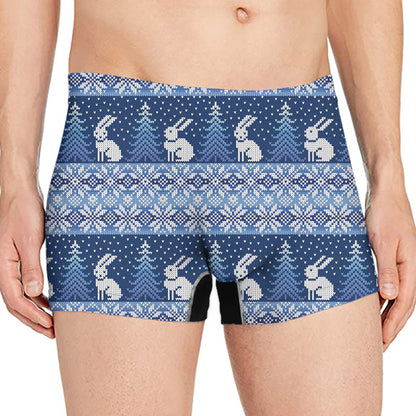 Snow Rabbit Knitted Pattern Print Men's Boxer Briefs
