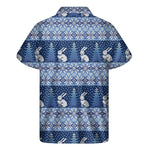 Snow Rabbit Knitted Pattern Print Men's Short Sleeve Shirt