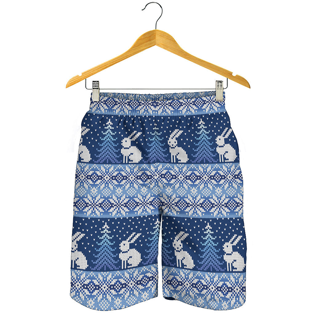 Snow Rabbit Knitted Pattern Print Men's Shorts