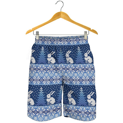 Snow Rabbit Knitted Pattern Print Men's Shorts